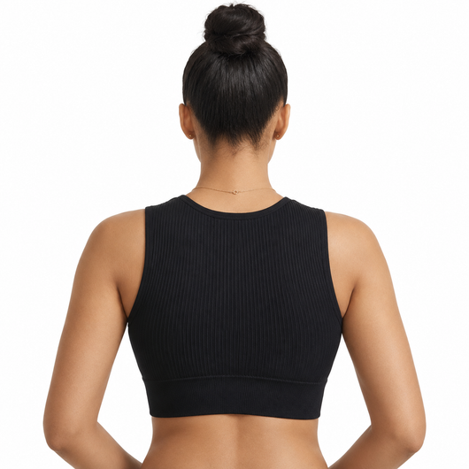 SIKAVIA Ribbed Crop Top - Built-In Shaping Support & Keyhole Neckline