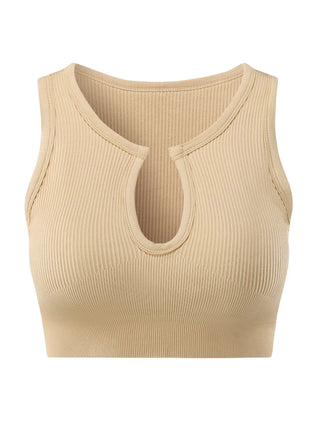 SIKAVIA Ribbed Crop Top - Built-In Shaping Support & Keyhole Neckline