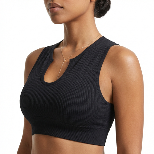 Seamless Sculpt Crop Bra - Wireless Sports Bra with Removable Pads
