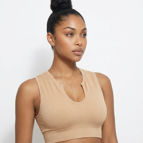 Seamless Sculpt Crop Bra - Wireless Sports Bra with Removable Pads