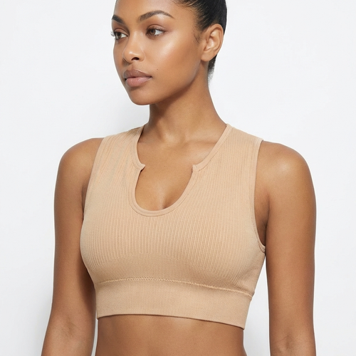 Seamless Sculpt Crop Bra - Wireless Sports Bra with Removable Pads