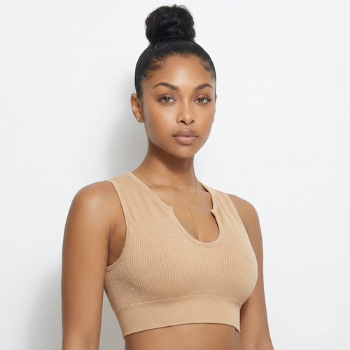 Seamless Sculpt Crop Bra - Wireless Sports Bra with Removable Pads