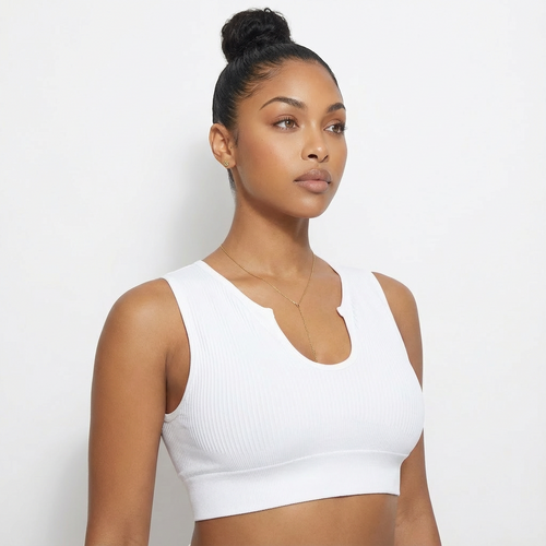 Seamless Sculpt Crop Bra - Wireless Sports Bra with Removable Pads