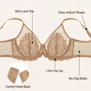 SIKAVIA Cloud Lace Plunge Bra - Unpadded Underwire & Side Smoothing